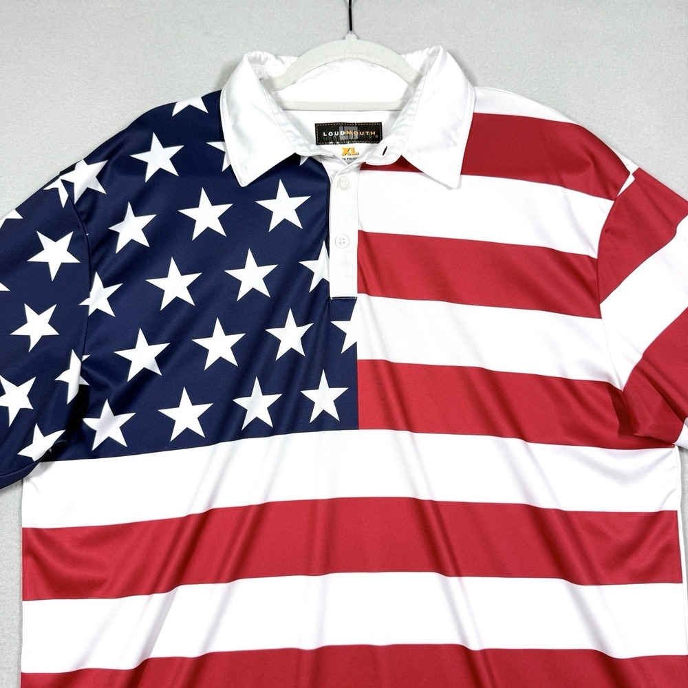 Loudmouth Golf Polo Shirt Mens XL USA American Flag Patriotic Performance - Picture 2 of 13